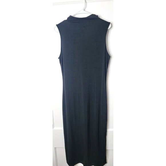 Tahari Womens Sz L Maxi Dress Black Zip Up Sleeveless Side Slit stretch - Picture 1 of 16